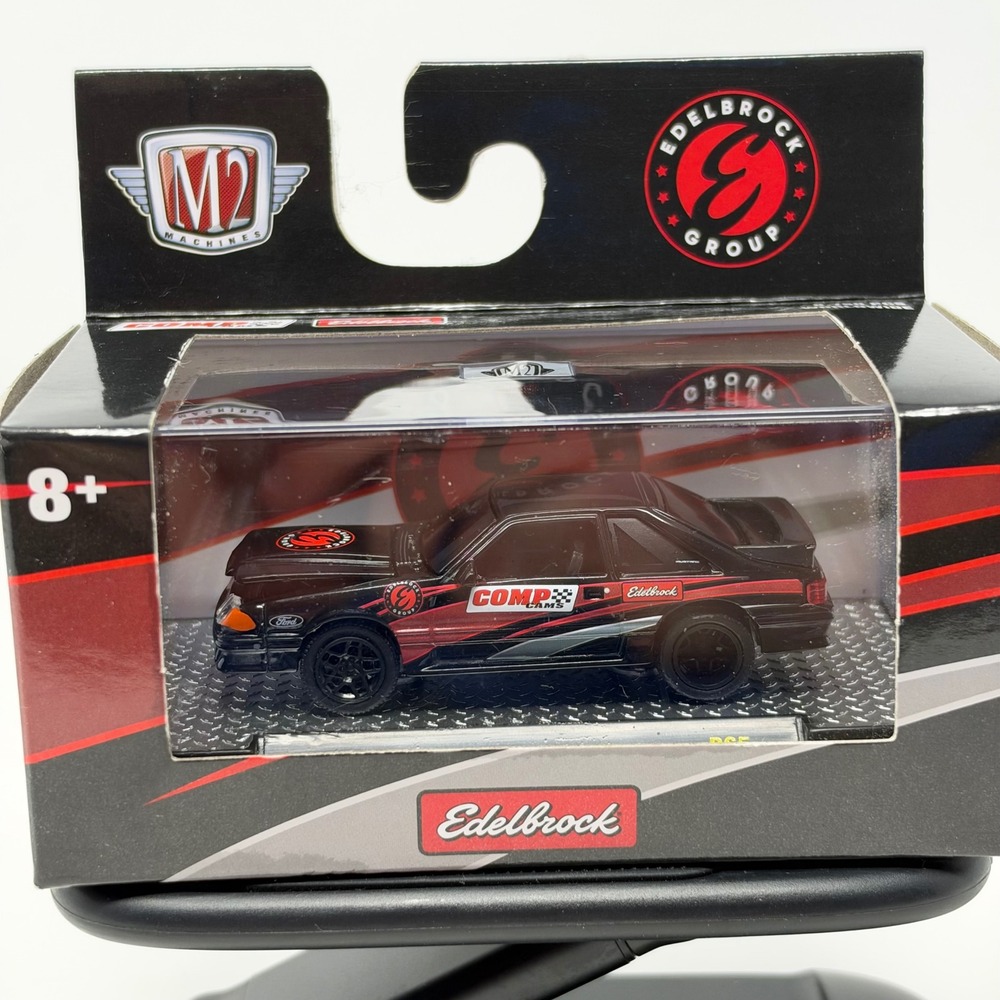 M2 Machines 1987 Ford Mustang GT Custom Edelbrock Comp Cams R65 Black 1:64